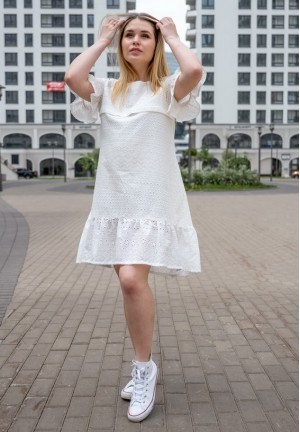 Платье белое кружевное из 100% хлопка для беременных и кормящих
